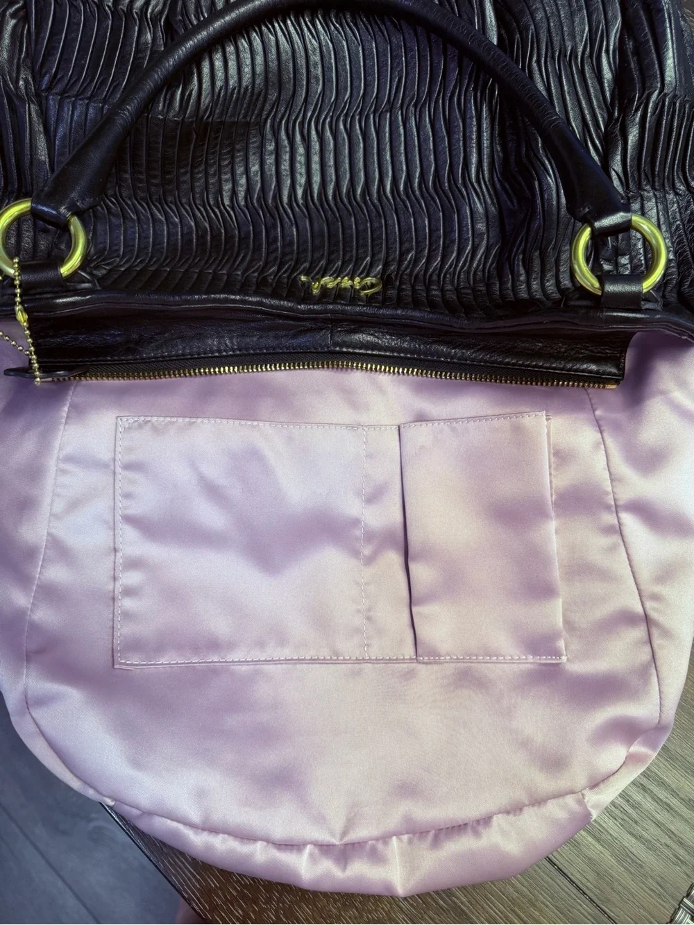 Coach Ashley Black Gathered Leather Shoulder Bag with Brass Accent F23928